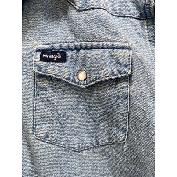 Wrangler Western Blue Denim Long Sleeve Snap Button Shirt Boy’s 10-12 Large 34” - Picture 3 of 8